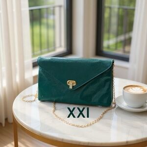 👛 (ANY 2/$25) XXI FOREVER 21 Turquoise Envelope Bag Detachable strap = clutch